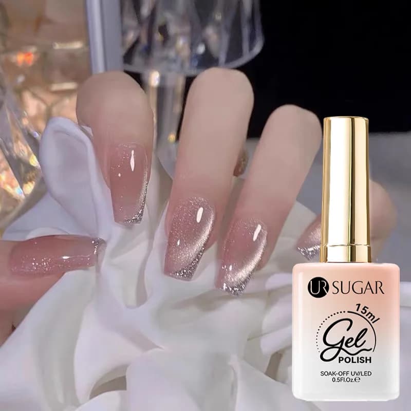 UR SUGAR 1pc 15ml Gel Magnetico Effetto Occhio di Gatto Rosa Lucido per Nail Art, Smalto Semipermanente LED UV Soak Off