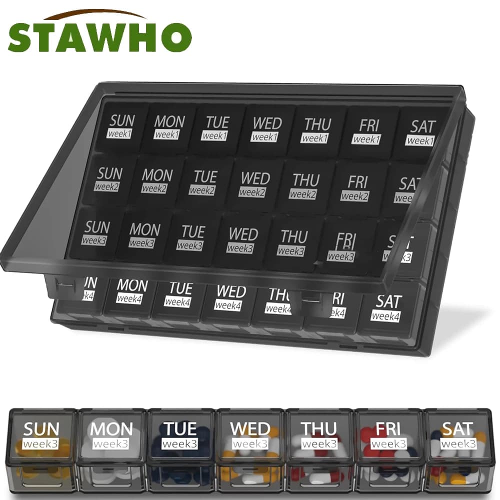 28 Day Monthly Folder, Humidity Resistant Large Folders For 4 Weeks With Dust Box For Pills/Vitamin/Food Oil