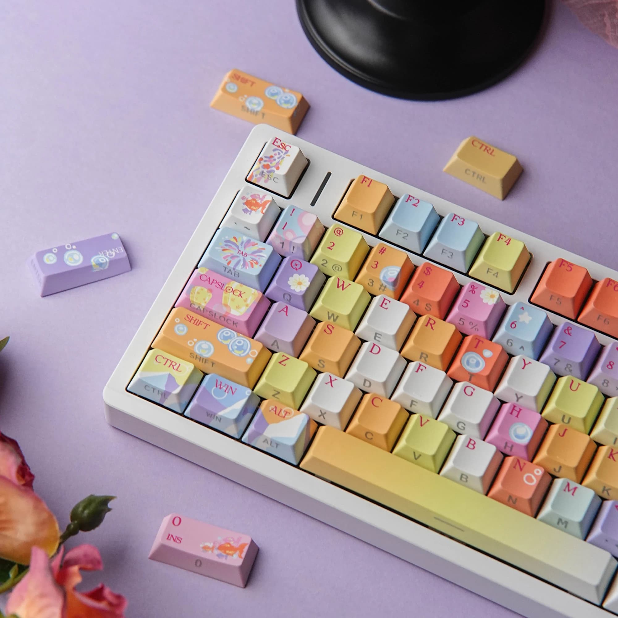 Unicorn Keycaps Dye-Sub PBT Cherry Profile for Mechanical Keyboard - Multilingual Set with Side Lighting for Spanish Arabic Fren