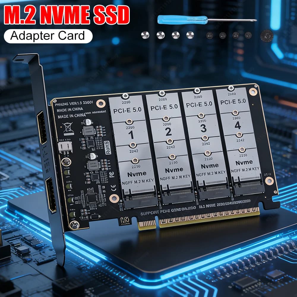 Adattatore PCIE Express 5.0 Gen5 Gen4 X16 con scheda di bifurcazione per espansione SSD NVME M.2 NGFF 4X, convertitore per unità disco rigido