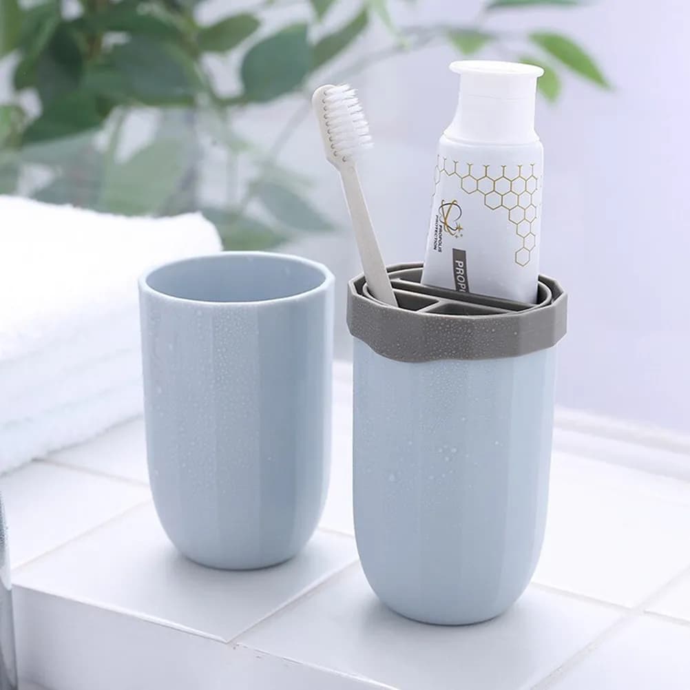 Set da 2 Porta Spazzolini Portatili da Viaggio, Contenitore per Spazzolino e Dentifricio, Tazza da Viaggio Leggera e Compatta per Escursioni