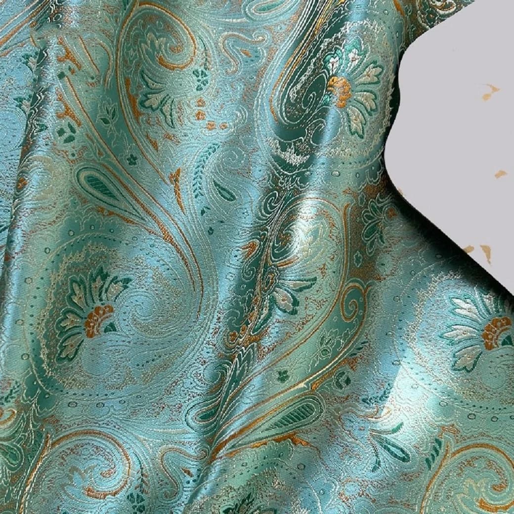 Discounted Water Blue Pipa Pattern Colorful Weaving Brocade Fabric Silk Satin Chinese New Year Cheongsam Vest Chinese Design Fab
