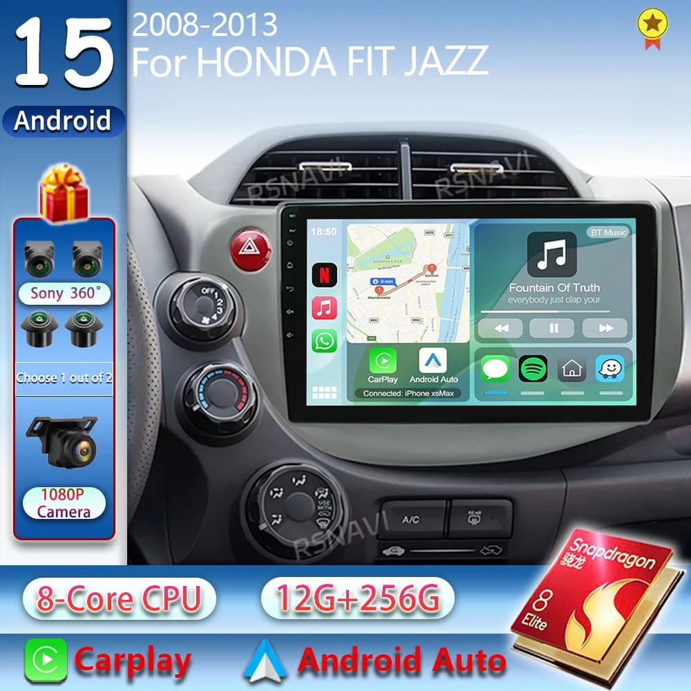 Android 15 Per HONDA FIT JAZZ 2008 2009 2010 2011 2012 2013 2K QLED Stereo Autoradio Lettore Video Multimediale GPS 4G CarPlay