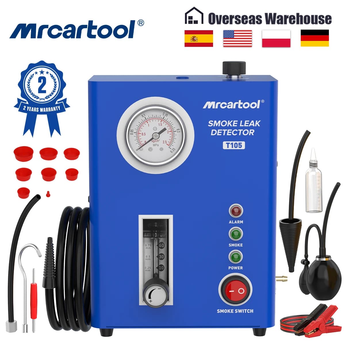 MR CARTOOL T105 Rilevatore di perdite per macchina del fumo per auto EVAP Analizzatore di perdite per tubi Strumento di rilevamento perdite di scarico di aspirazione