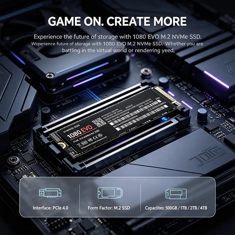 Internal M.2 2280 1080 EVO NVMe SSD PCIe4.0 X4 7300MB/s TLC 3D NAND 500‑4TB Solid State Storage for Gaming PC Desktop Laptop