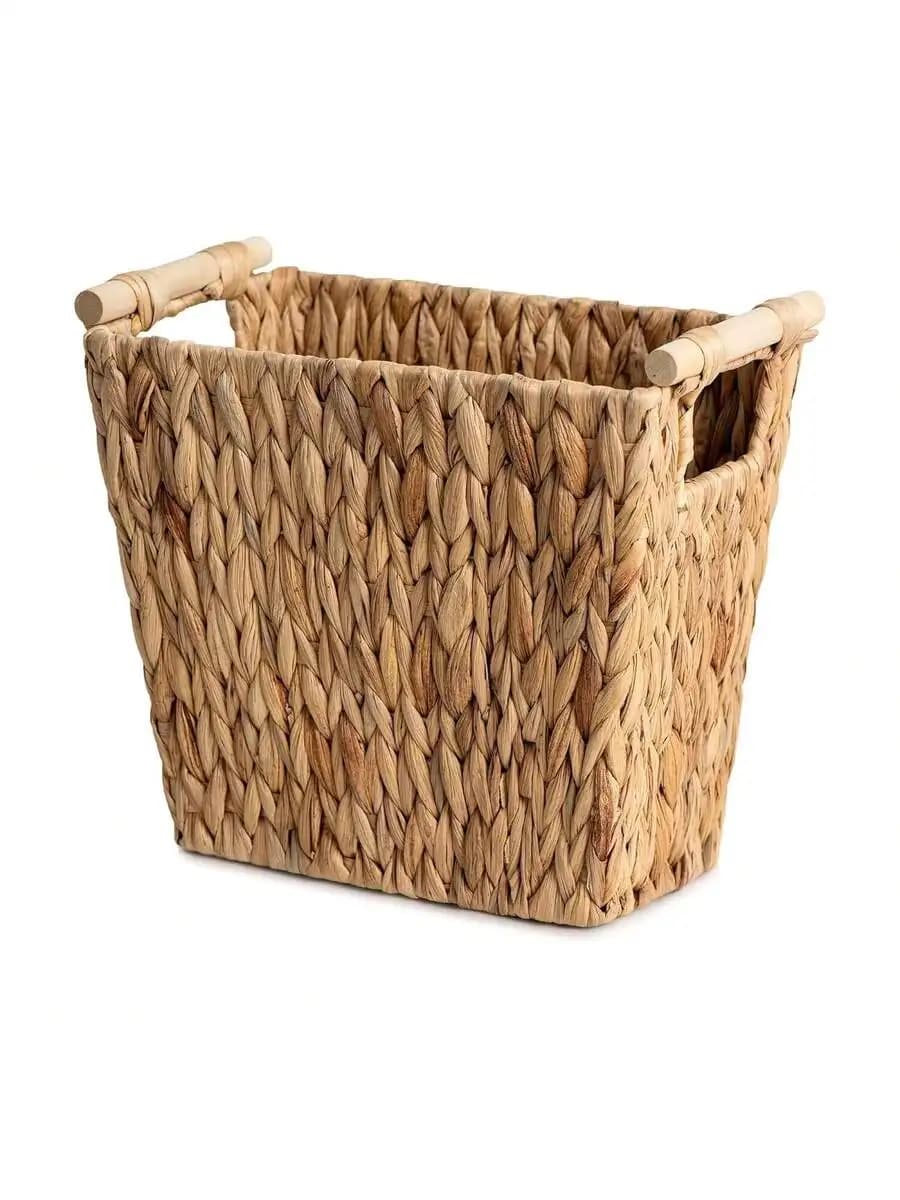 Wicker Waste Basket With Wooden Handles For Bathroom Bedroom Office Living Room 12L