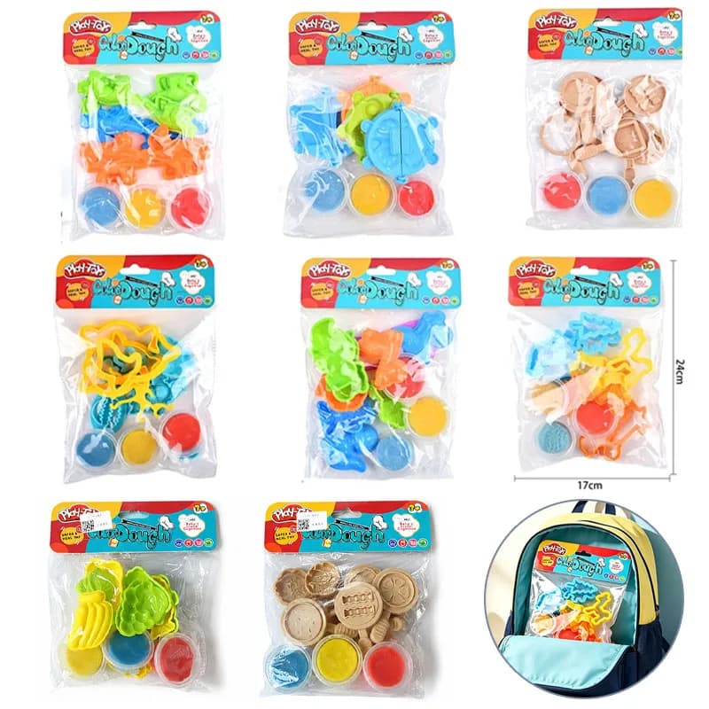 Play Dough Set for Kids Flour-based Color Clay Kit with Animals Food Fruit Molds Non-Toxic Craft Clay DIY Toys for Girls Boys