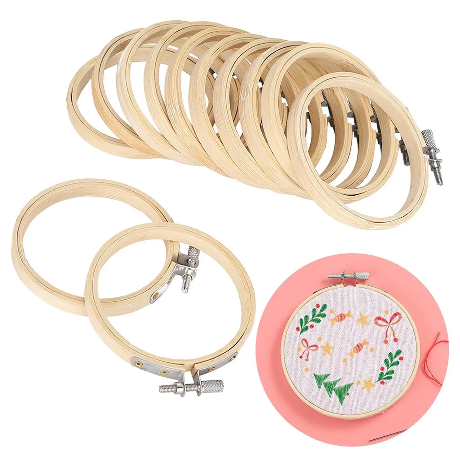 12pcs 9cm/3.5in Bamboo Embroidery Hoops Adjustable Circle Rings Tool For Crossed Stitch Sewing Craft