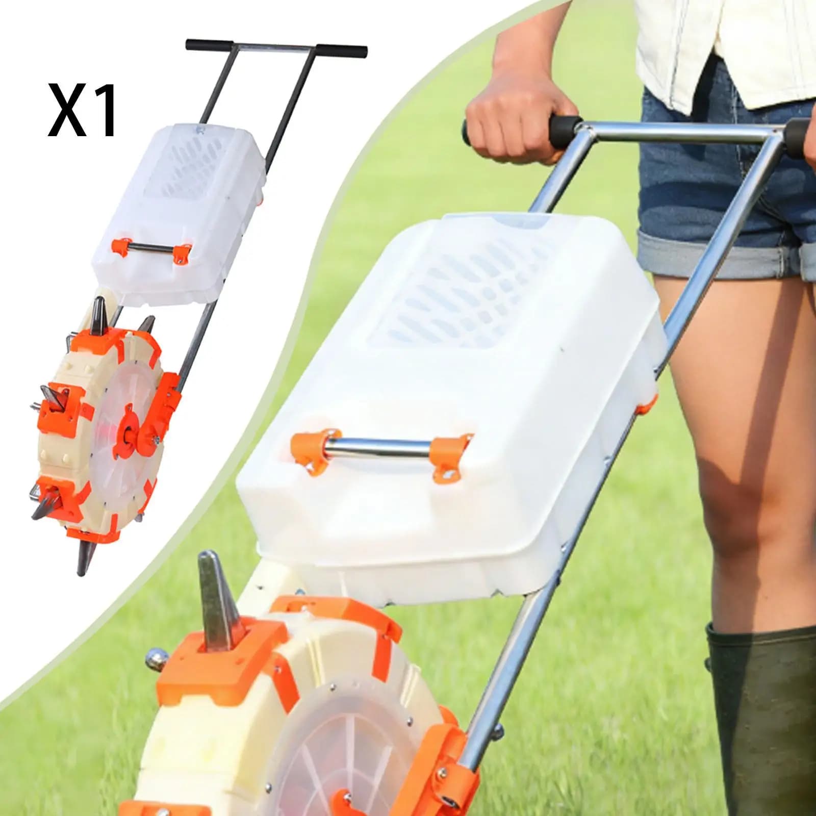 Seminatrice Manuale a Spinta con Fertilizzatore, Seminatrice da Giardino per Mais, Soia, Arachidi