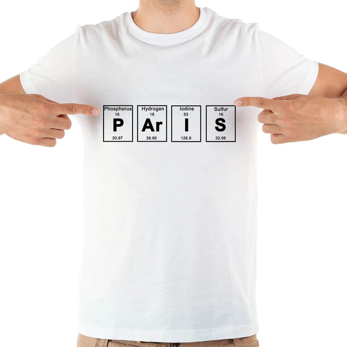 Elements Periodic Table FRANCE PARIS Letter Print,Funny Chemistry Geek Tshirt,White Casual Unisex Streetwear T-Shirt Gift Tee