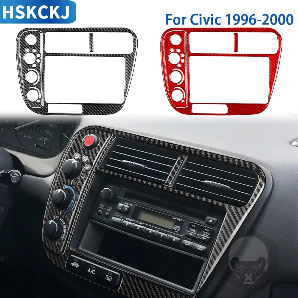 Accessori Decorazione adesiva per rivestimento del pannello di controllo dell'aria condizionata interna dell'auto in fibra di carbonio per Honda Civic 1996‐2000