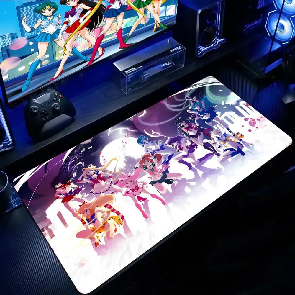 Tappetino per mouse Sailor Moon, tappetino per mouse da gioco di grandi dimensioni, tappetino per tastiera e scrivania per computer con bordi rinforzati