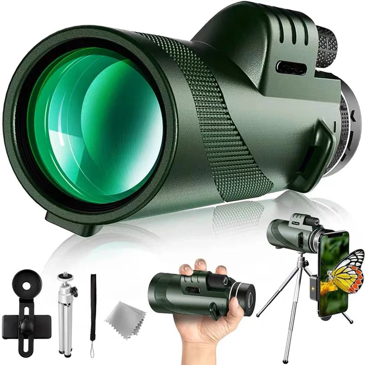 80*100 HD Con supporto per smartphone e treppiede Potente binocolo monoculare portatile a lungo raggio o campeggio Turismo all'aperto