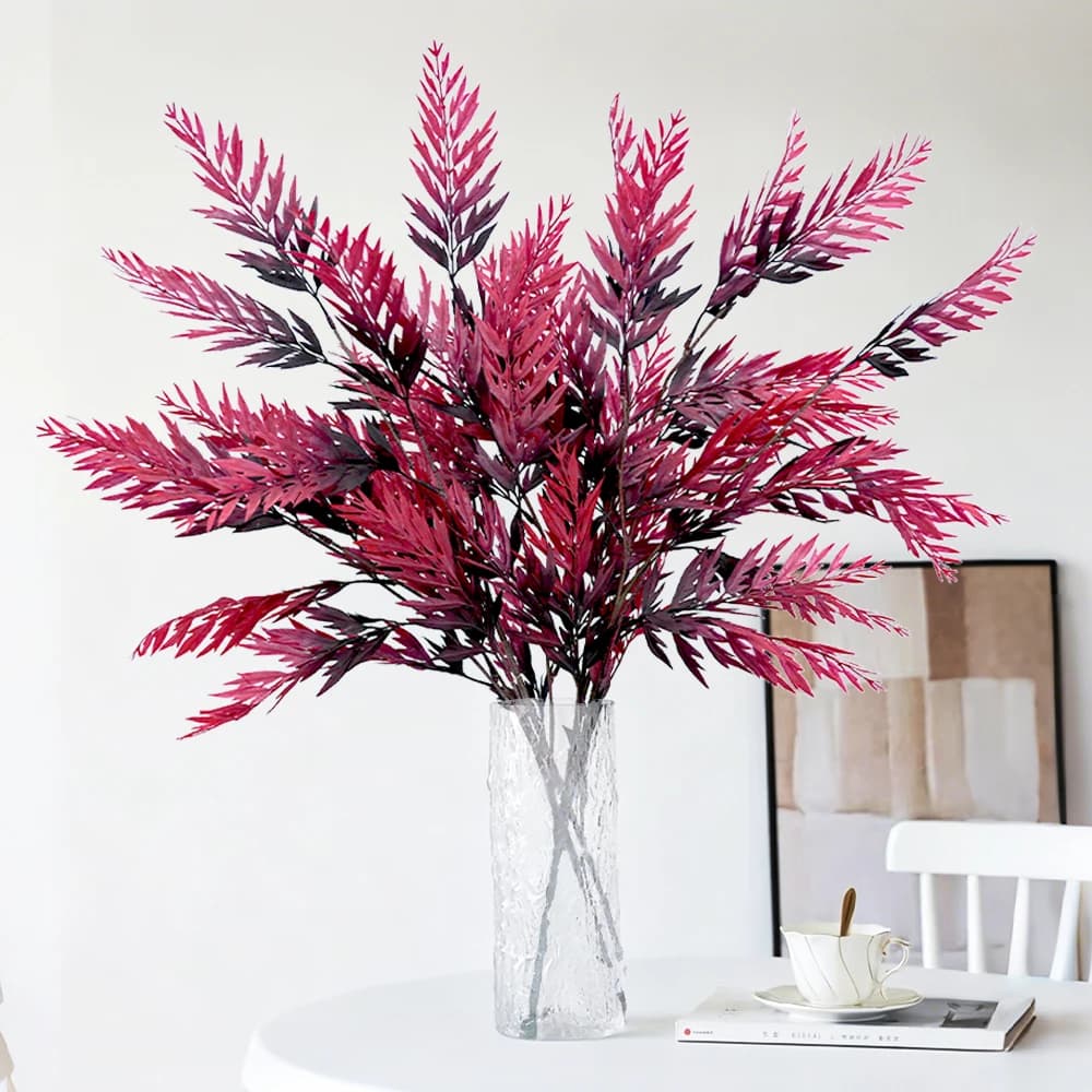 3Pcs 38.6" Red Artificial Fern Plants Bushes Faux Fern Plant with Long Stem for Fall Decor Indoor Outdoor Home Office Halloween