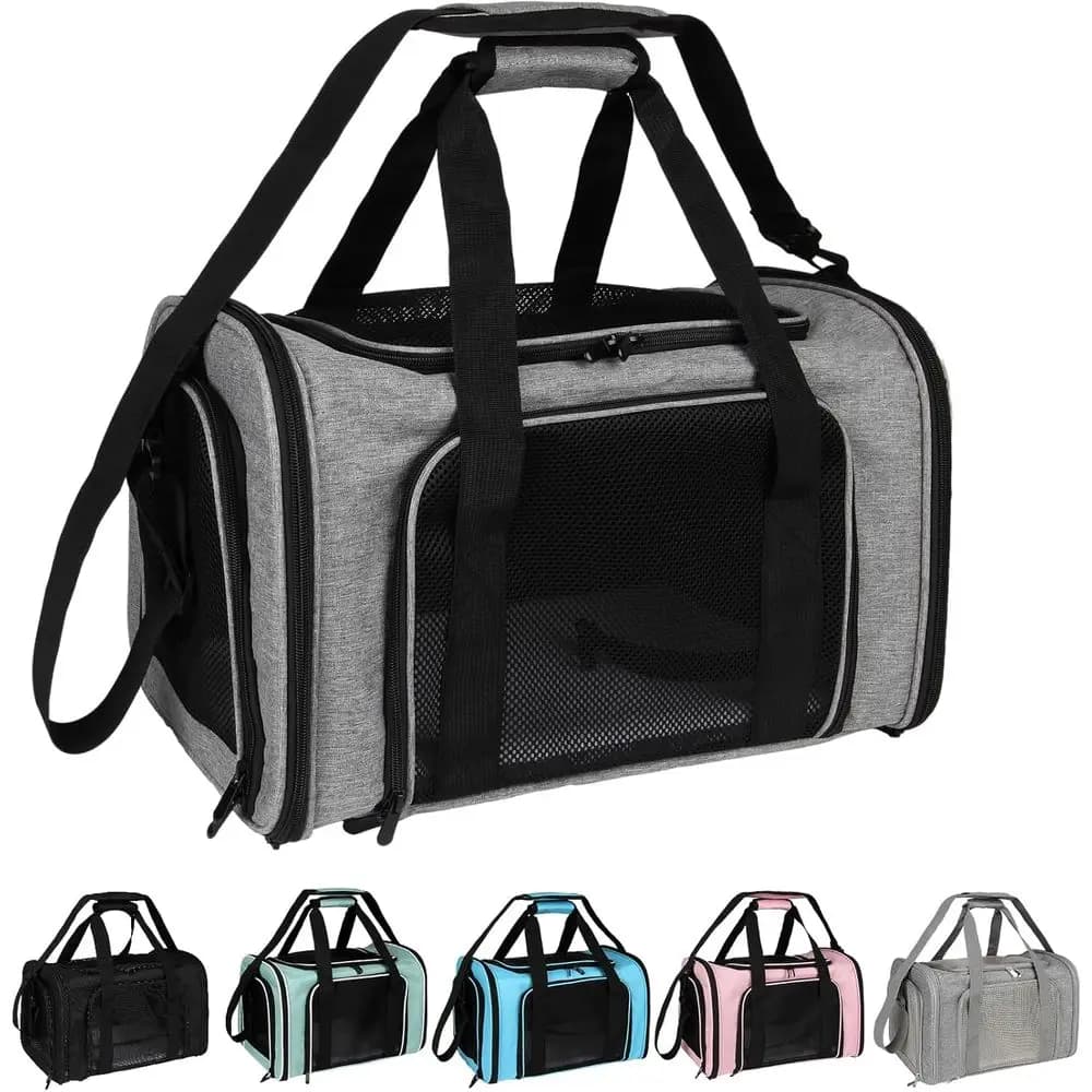 Trasportino Grande Grigio e Nero per Cani fino a 11 kg e Gatti - Trasportino da Viaggio Portatile (20 x 13 x 13)