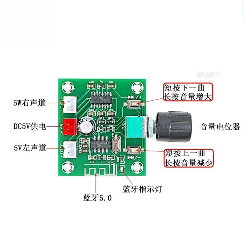 Scheda Amplificatore Audio Wireless DIY Ultra Chiara Bluetooth 5.0 PAM8403 a Basso Consumo Doppio 5W - Kit Amplificatore Audio Fai da Te