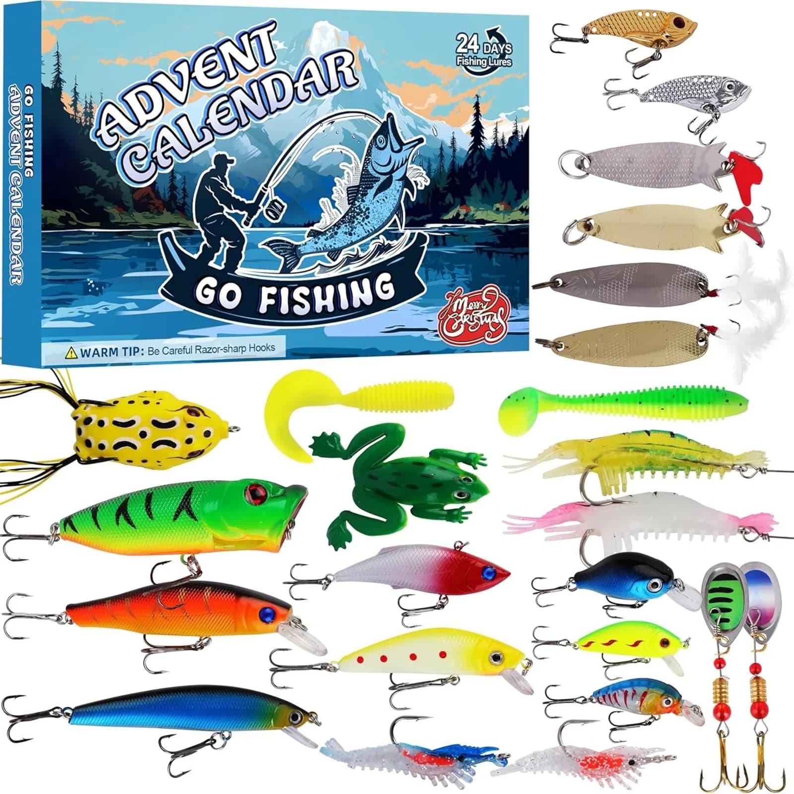 Fishing equipment Advent Calendar Fishing baits Set Fishing equipment Calendar countdown Adults Children Men Women Christmas Fish Gifts