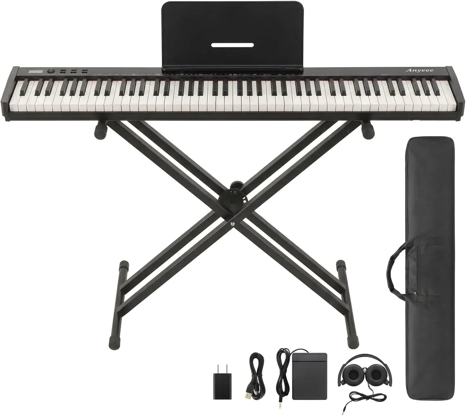 88 Key Semi-Weighted Digital Piano, Portable Full-Size Keyboard with Stand, Sustain Pedal, Headphones, Bluetooth, USB MIDI, Carrying Bag, for Beginners & Pros