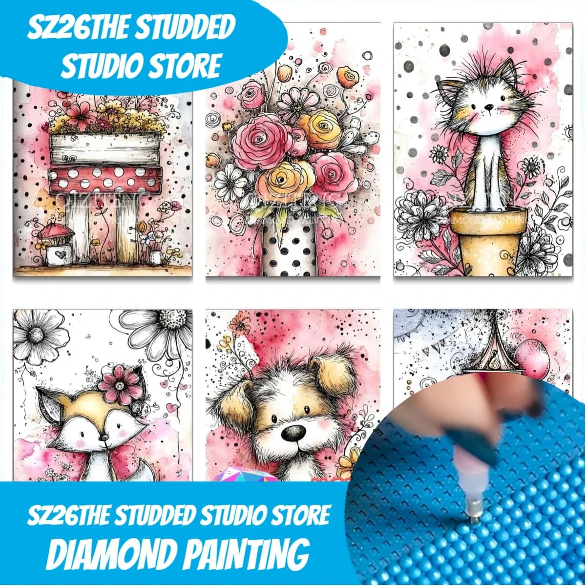 Kit Pittura Diamante 5D Ragazza Cartone Animato, Mosaico Diamantato Completo Quadrato e Rotondo, Kit Ricamo Punto Croce Fai da Te, Decorazioni per la Casa, Arti e Mestieri