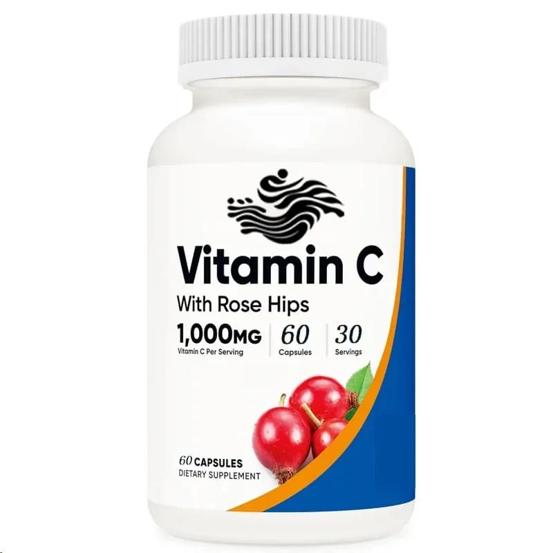 Rose Fruit Vitamin C 1025mg, 60 Capsules of High-quality Ingredients, Non Gmo, Gluten Free Supplement