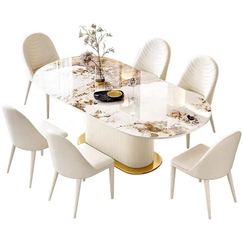 Set da Pranzo di Lusso Moderno con Tavolo in Ardesia e 6 Sedie, Design Semplice ed Economico con Gambe in Metallo, Prezzo all'Ingrosso