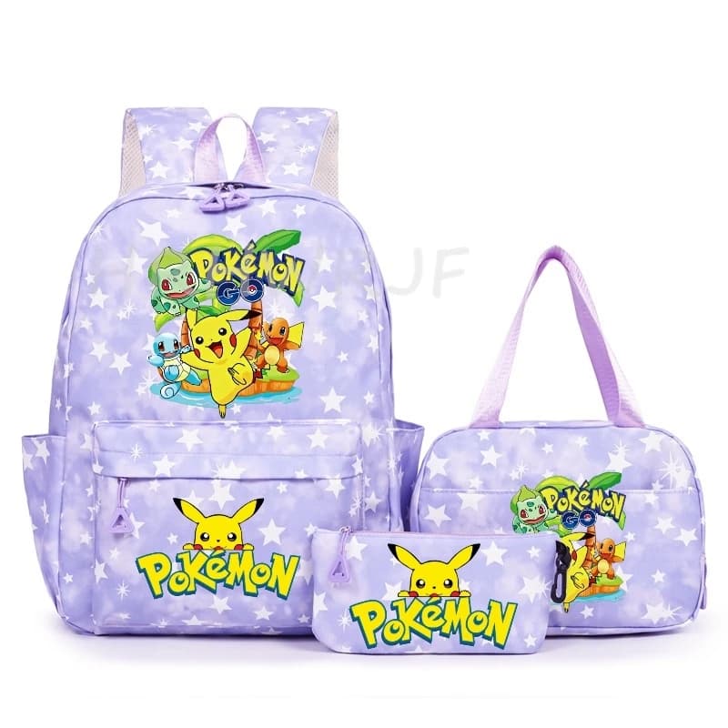 Cartoon Pikachu Backpack Women 3pcs Nylon School Bags For Teenager Girls Bookbag Lady Travel Backbag Shoulder Bag