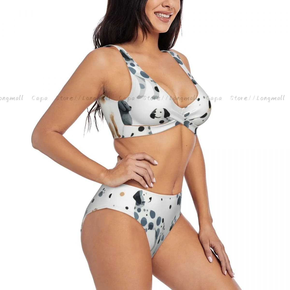 Cute Watercolor Dogs Pattern Bikini Women Sexy Separate Swimsuit Two-piece Beachwear