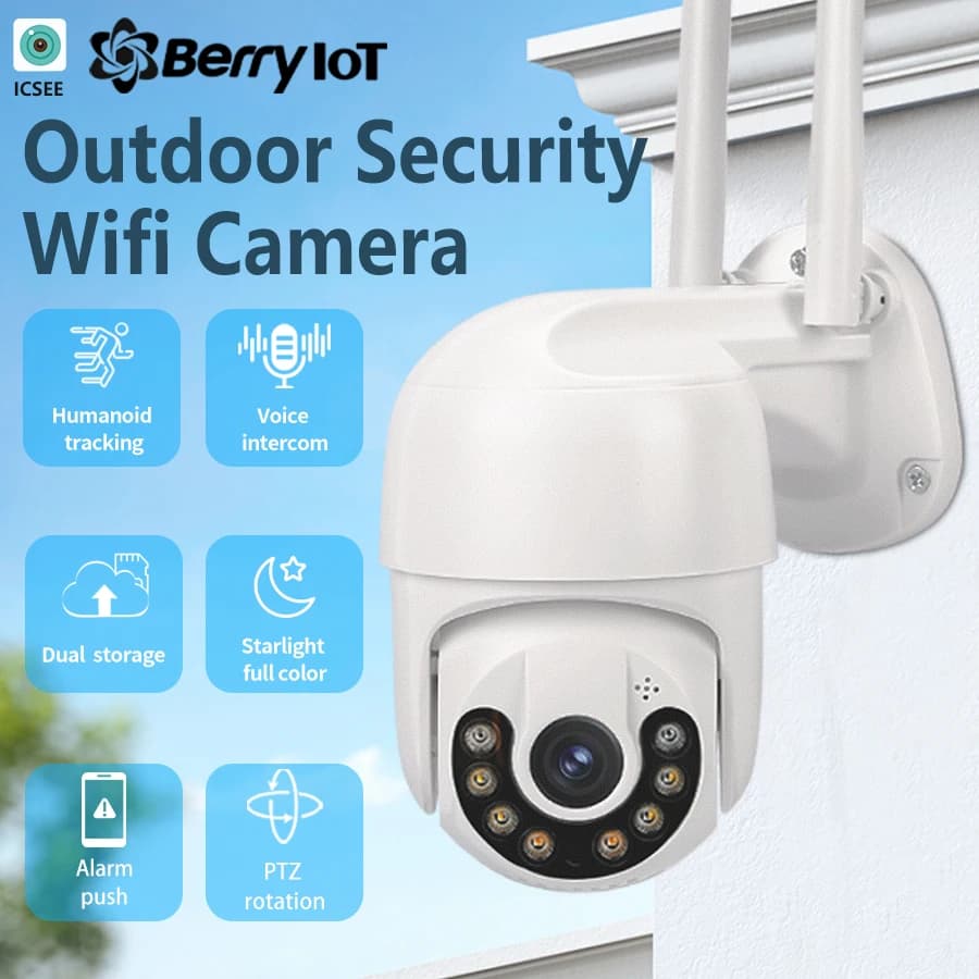 Telecamera di sorveglianza WIFI wireless esterna da 2 MP Visione notturna a colori CCTV Baby monitor Monitoraggio automatico vocale bidirezionale ICSEE