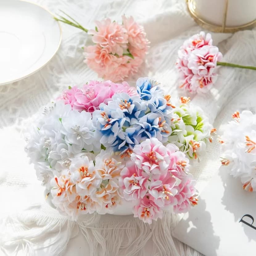 Fiori Artificiali, Piante Finte, Stami in Seta Sfumati, Mini Bouquet Fatti a Mano per Matrimoni, Festival, Decorazioni, Ghirlande Fai-da-Te, Confezioni Regalo, Scrapbook