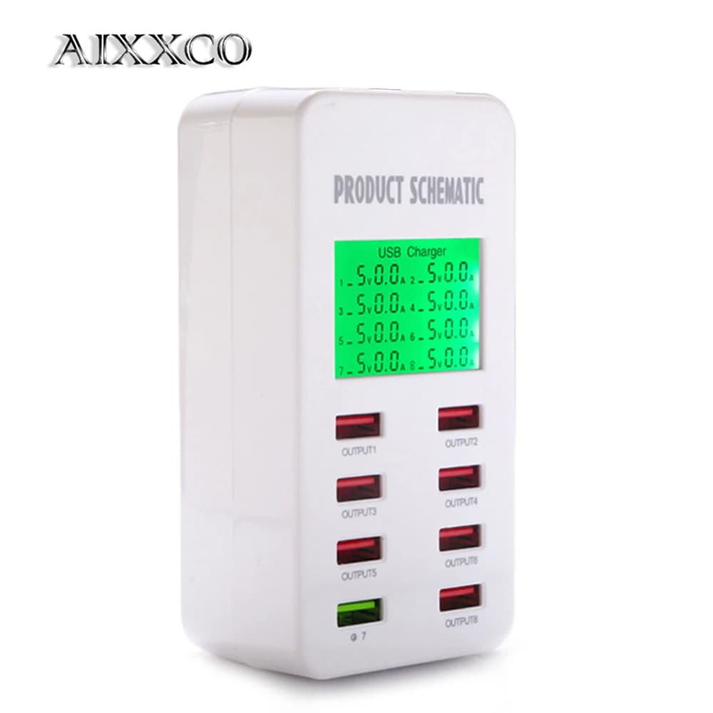 AIXXCO Display screen Quick Charge QC3.0 adattatore caricatore USB caricabatterie da tavolo intelligente a 8 porte caricatore da viaggio per telefono cellulare PD