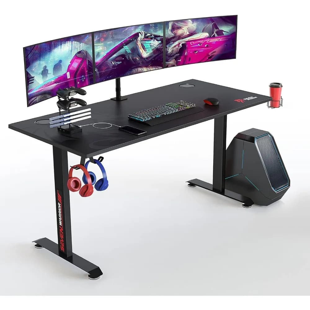 Scrivania da gioco da 60 pollici, scrivania per computer con superficie in fibra di carbonio a forma di T con tappetino per mouse completo, scrivania ergonomica per giocatori in stile e-sport con