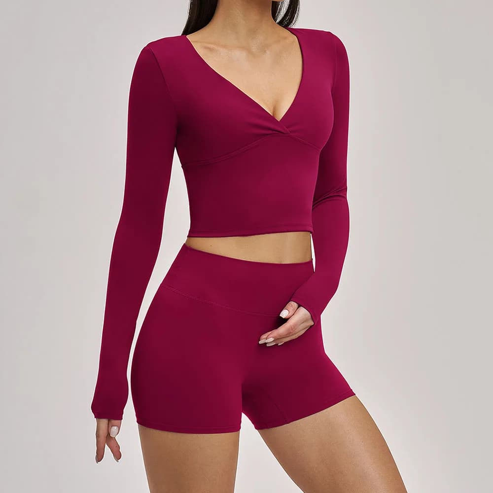 Women's Sports Complete 2 Pieces: Yoga Suit, Running, Running, Cycling, Long Sleeves and Sports Shorts - Fitness and Yoga Clothing