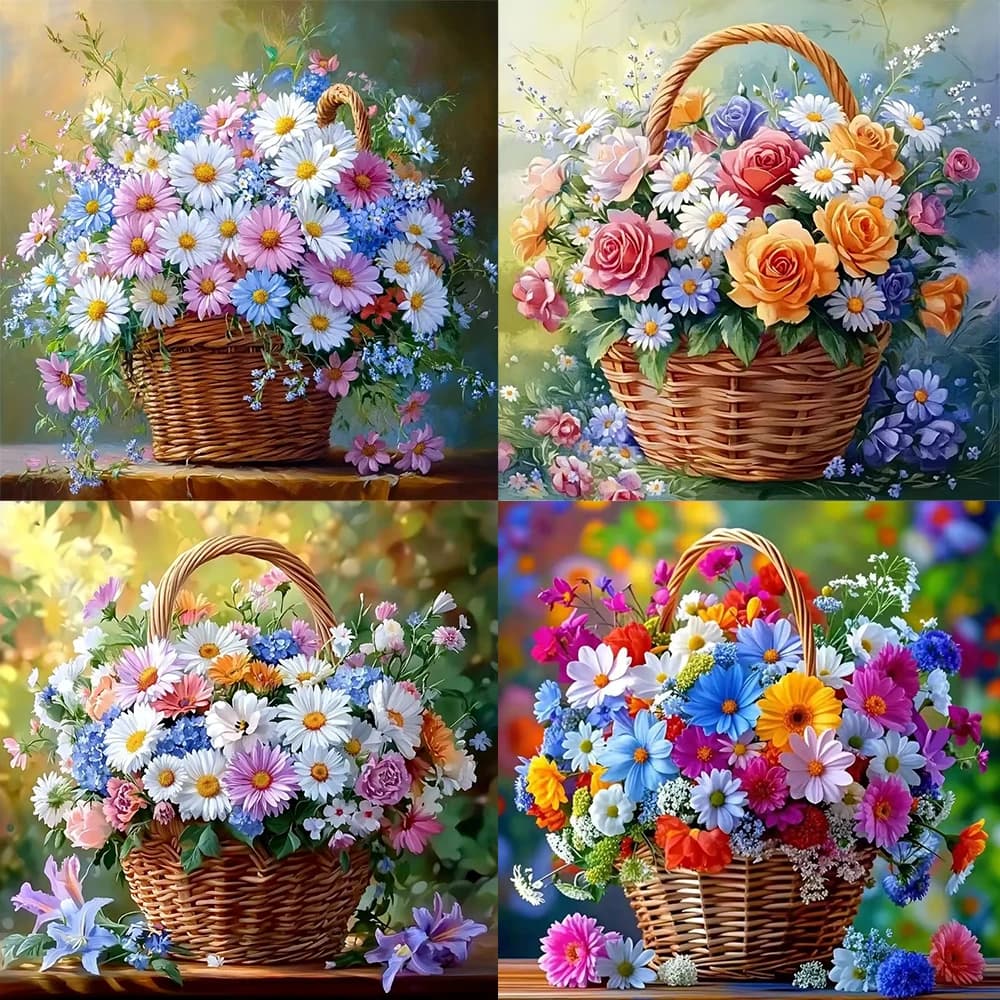 Diamond Painting Rose Peony Flower Basket Diamond Art Mosaic Embroidery Set Daisy Floral Wall Picture Home Wall Decoration