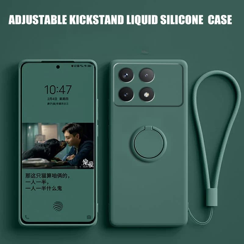 Case For Xiaomi Poco X6 Pro Case Liquid Silicone Ring Stand Shell Coque For POCO X6 Pro Cover Shockproof K70E Bumper Back Funda