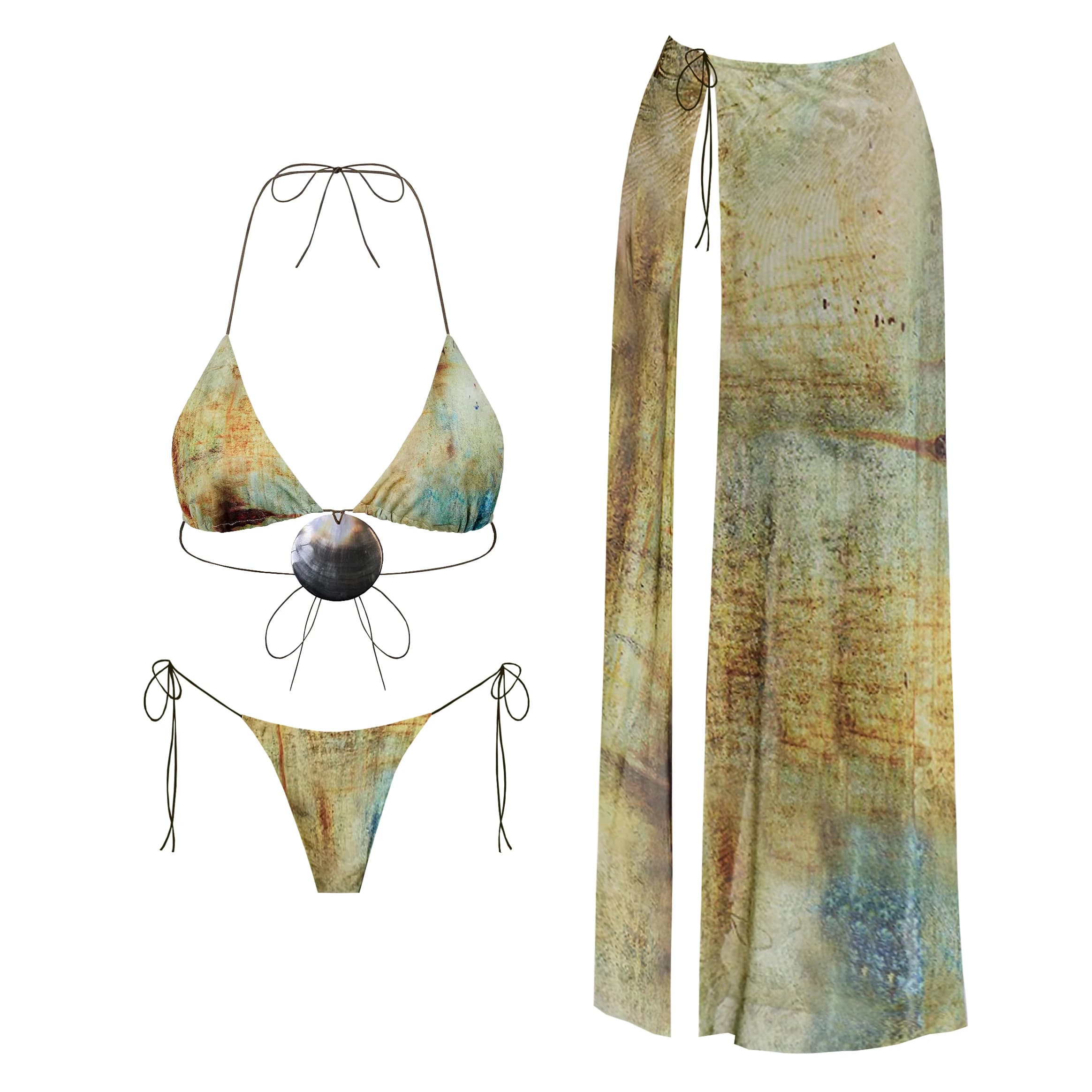 Women's Swimwear sexy bikini shell 3 pieces with long skirt Mirco swimwear high cut Biquini women's swimsuit print body swimsuits