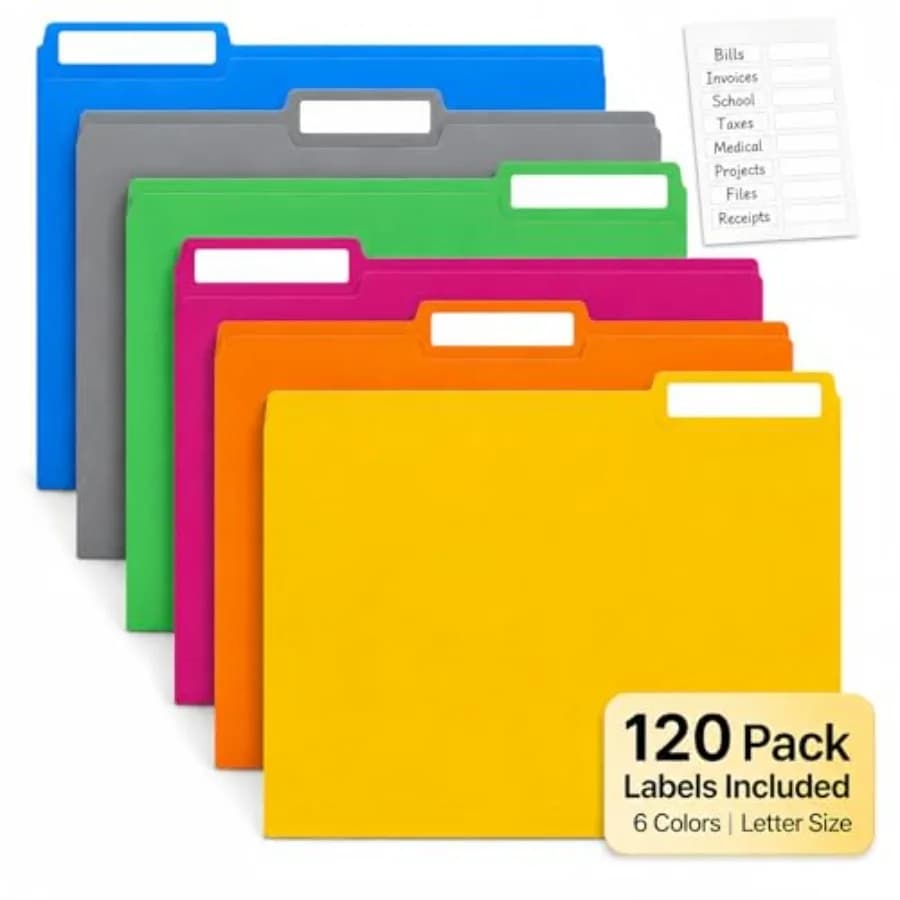 Colored File Folders 120 Pack, Letter Size 8.5 x 11 Manila Folders with 1/3 Cut Tabs, 6 Assorted Colors, Paper Filing Folders f