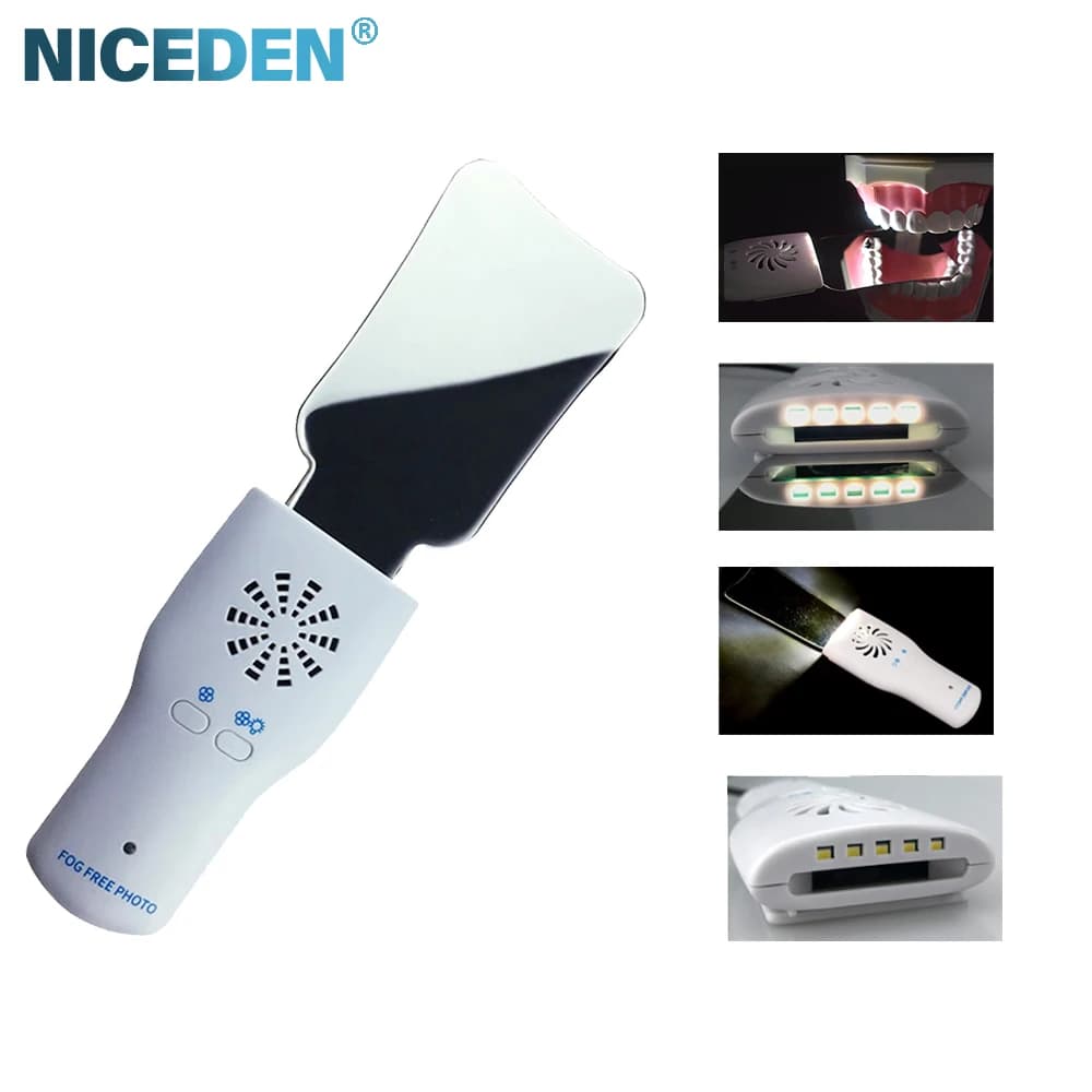 Dental anti-fog mirror set Orthodontic reflector with LED lights intraoral photo without fog Stainless steel dental mirror