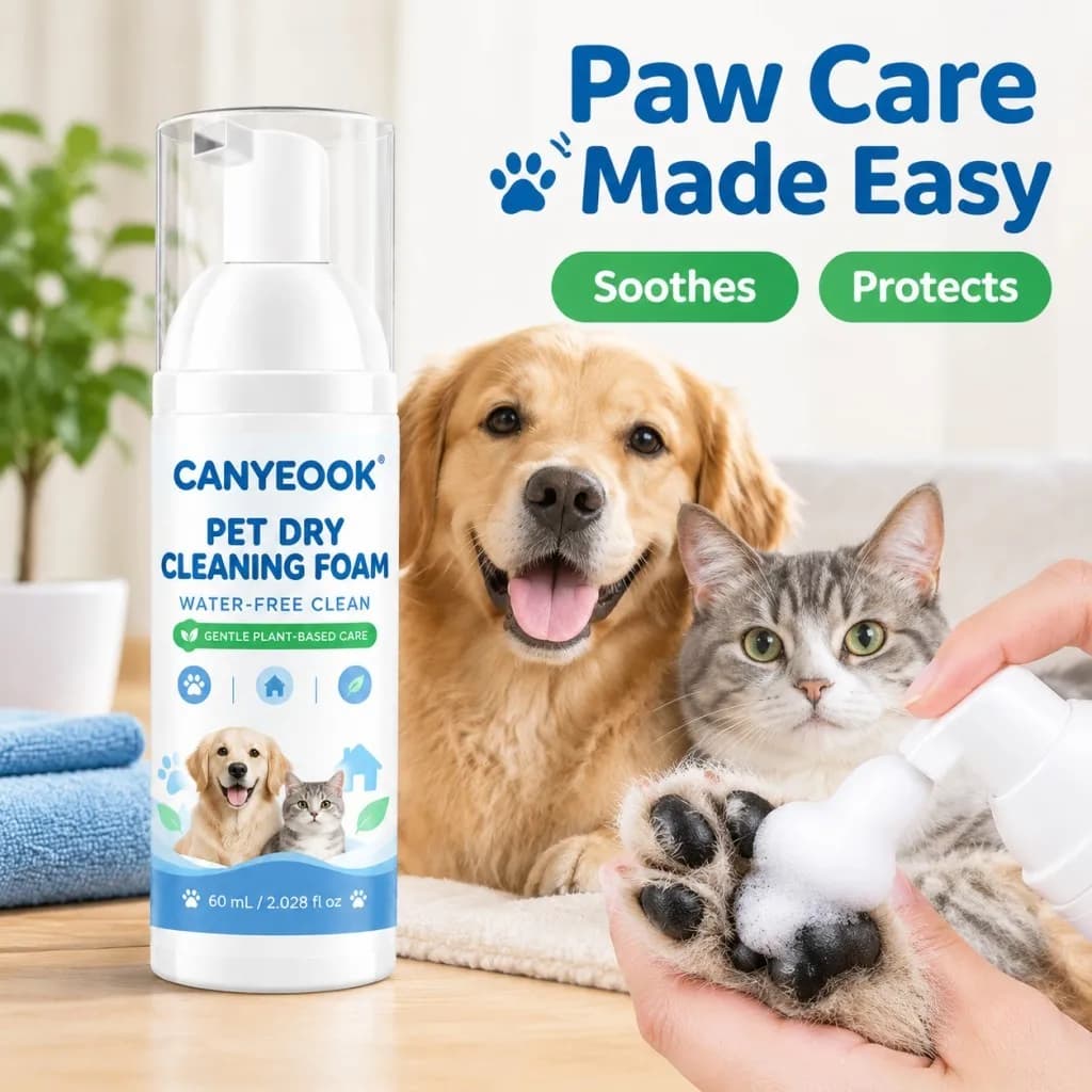 CANYEOOK Dry Shampoo Foam for Pets 60ml No Rinse Plant Based Clean Paws Tail Butt for Dog Cat Waterless Grooming