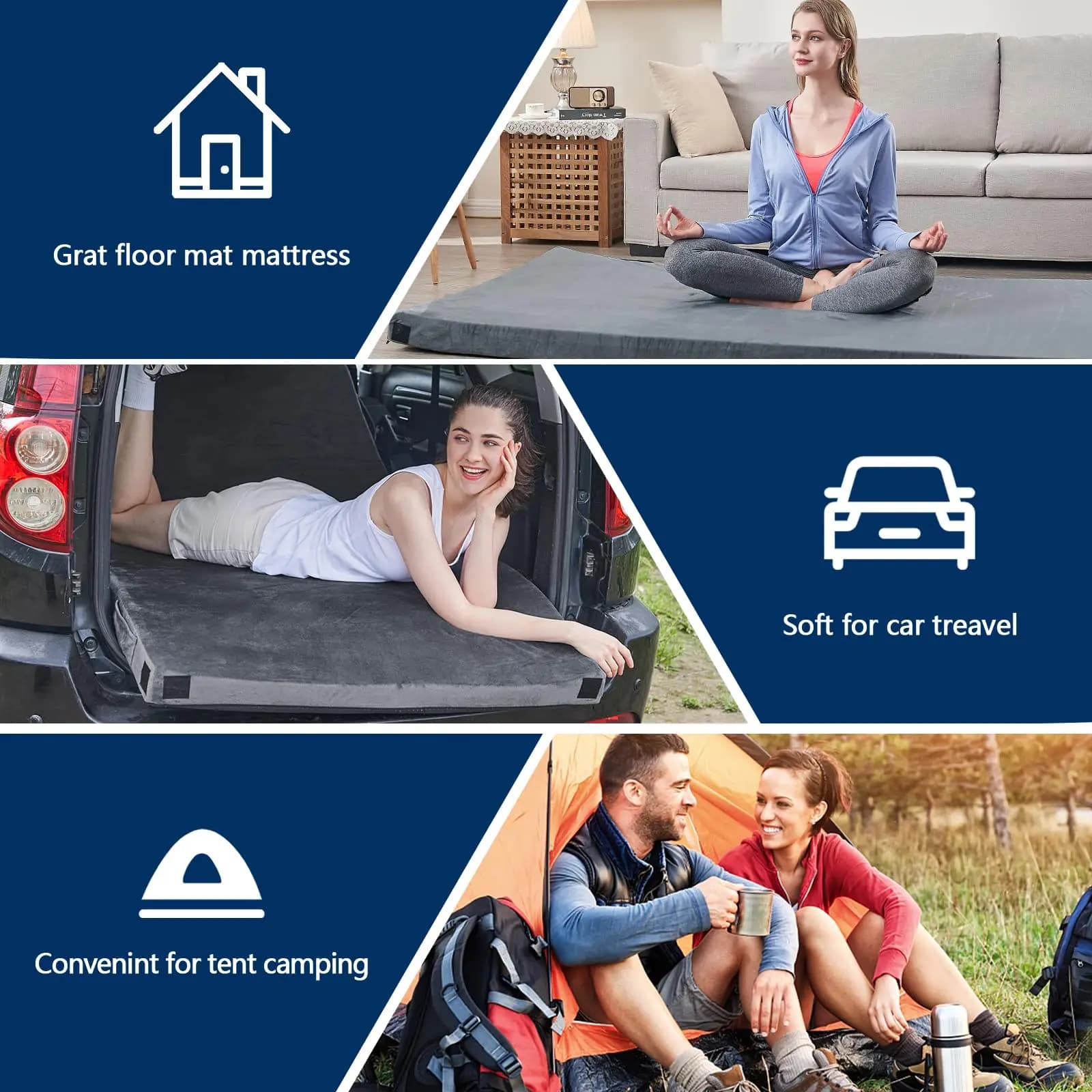 CertiPUR-US Memory foam mattress Portable rolled cot camping cot for home Car mattress Travel Mat Light and soft sleep