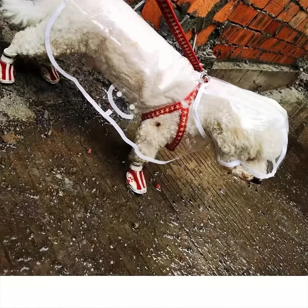 Clear Transparent Dog Raincoat with Hood, Waterproof Puppy Rain Jacket with Harness Leash Hole for Small Medium Dogs
