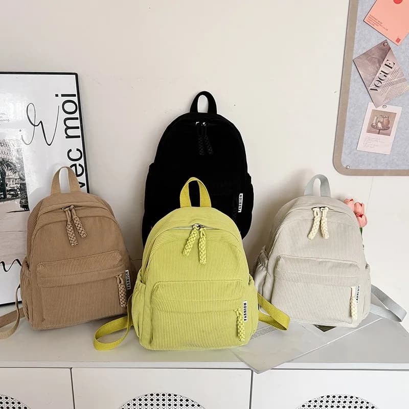 Nuovi Zaini Versatili in Velluto a Coste per Donne, Zaini Scolastici Monocolore per Ragazze, Borse a Spalla da Viaggio per Adolescenti