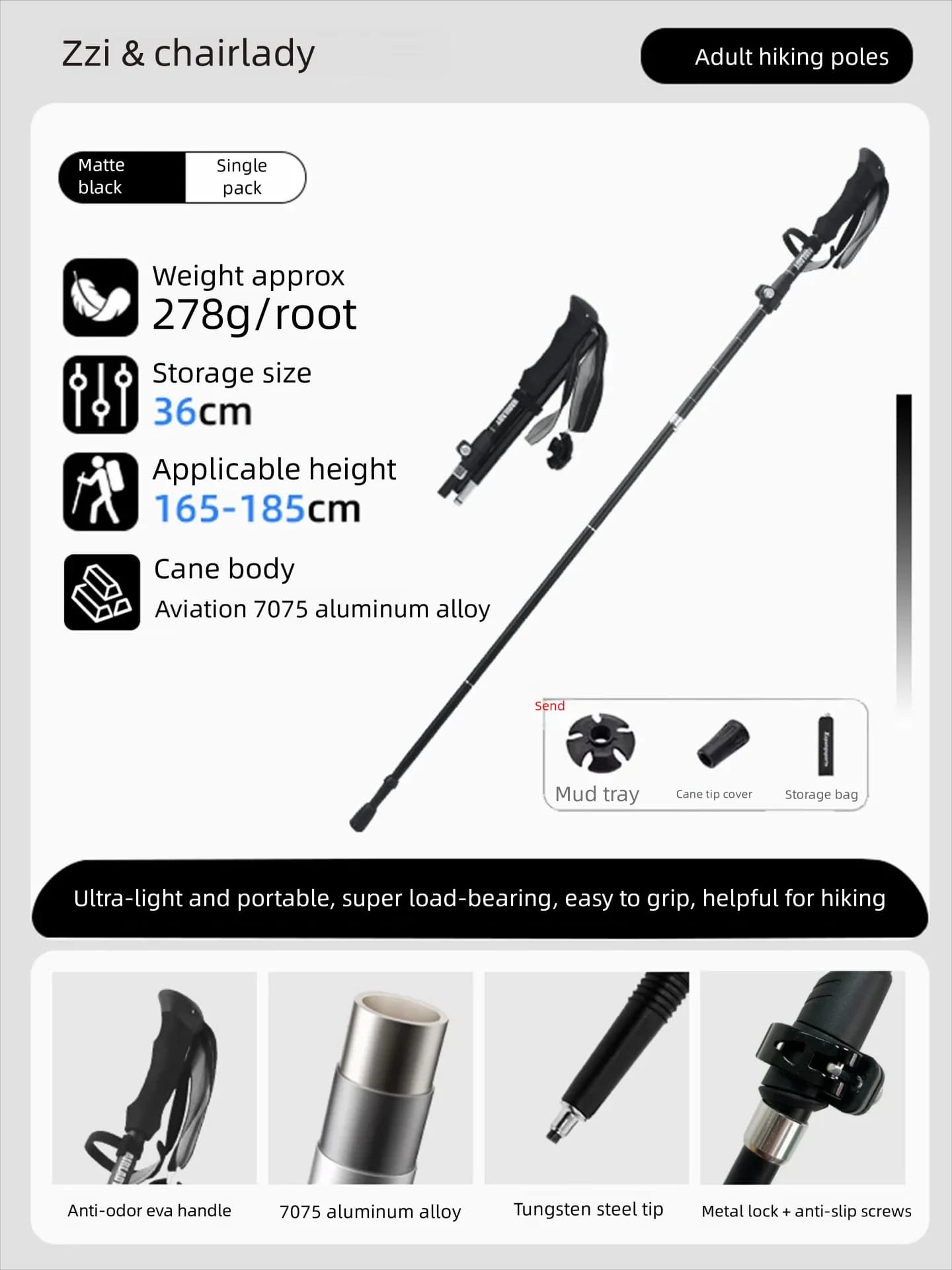 Outdoor foldable trekking poles lightweight telescopic walking sticks suitable for camping mountaineering and hiking