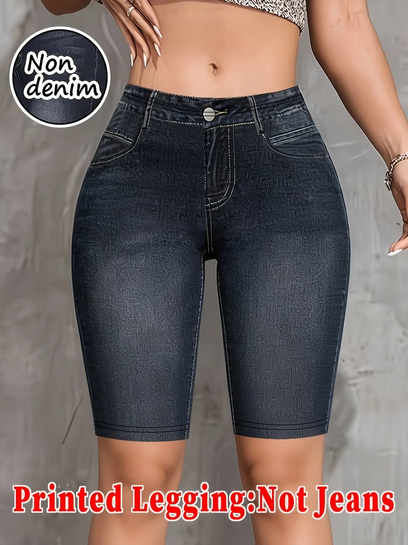 Women High Waist Faux Denim Biker Shorts Non Denim Printed Leggings Cycling Yoga Shorts