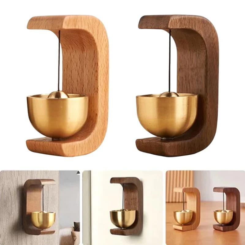 [C]Wooden Wind Chimes Magnetic Brass Doorbell Wireless Jingle Bell Entrance Door Bells Hanging Pendants For Home Decoration