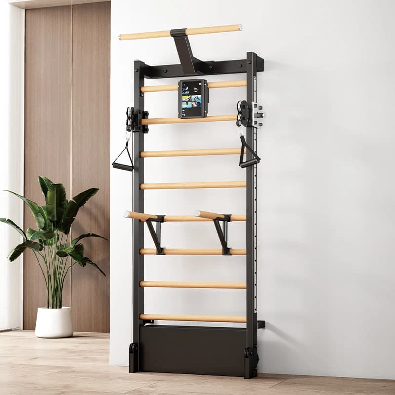 Set da Palestra Domestica Intelligente Multifunzione per Allenamento di Forza, Montabile a Parete, con Scala Svedese, Barre per Trazioni e Schermo Touch