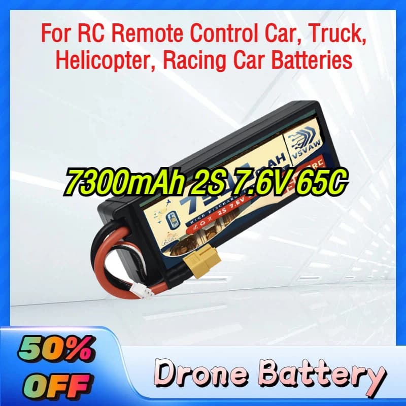 Batteria per Drone VSVAW 7300mAh 2S 7.6V 65C con Connettore XT60 per Auto RC, Camion, Elicottero, Batterie per Auto da Corsa