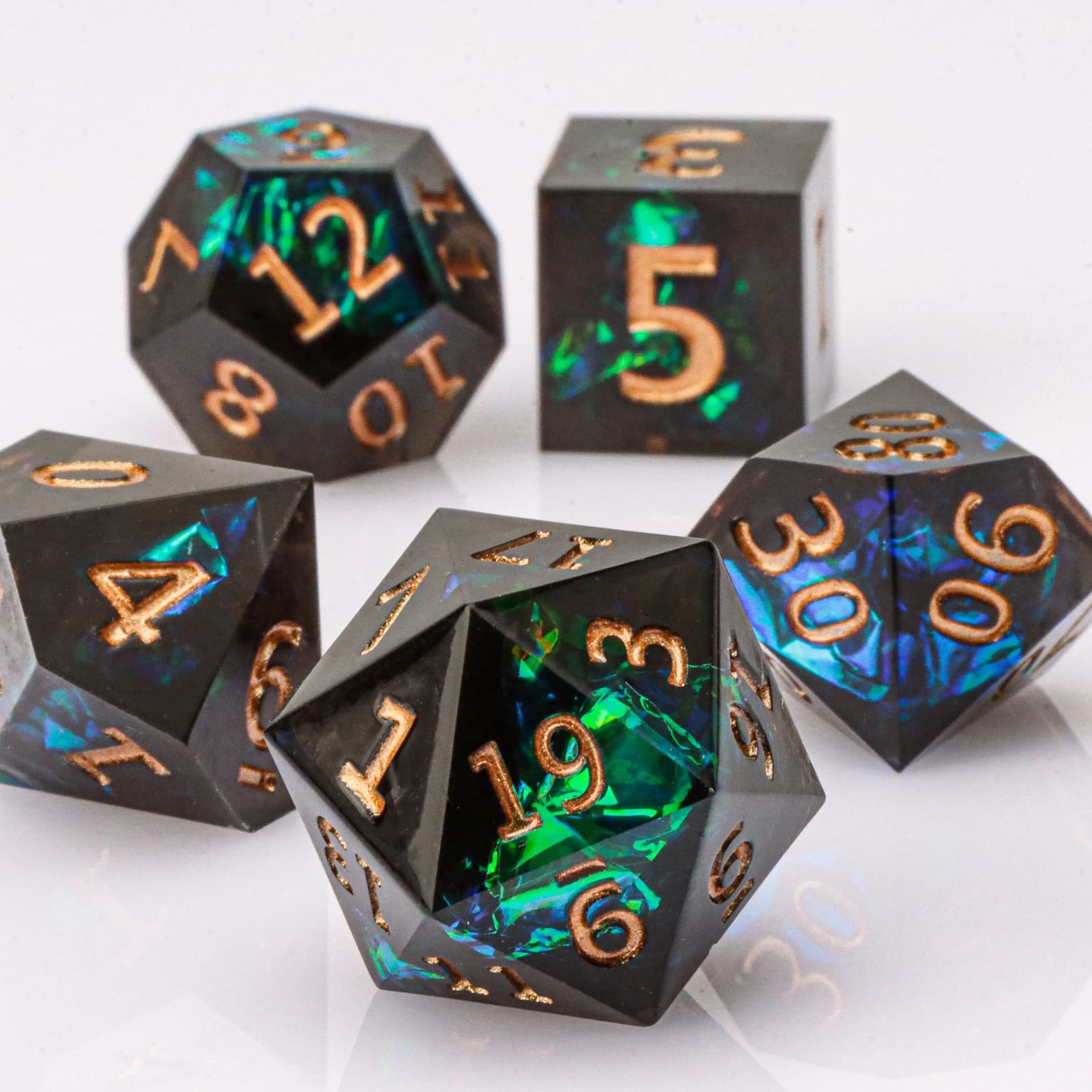 DnD Set di dadi in resina nera, set di dadi poliedrici fatti a mano per Dungeons and Dragons, dadi d e d, set di dadi D&D in resina con bordi affilati