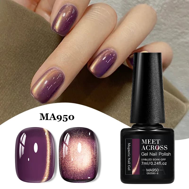 Smalto Semipermanente Magnetico Effetto Perle di Vetro Color Prugna per Unghie, Gel UV LED Soak Off per Nail Art e Decorazioni