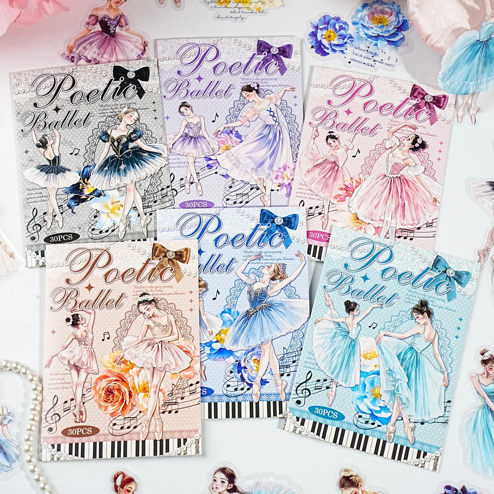 Etori Life Ballet Monologue Set Dreamy Watercolor Ballet Girl Stickers Fairy-Like Gentle Musical Notes Flower Journal Pet Decorative Stickers Suitable for DIY Diaries, Laptops, Water Bottles, Suitcases, Guitars, Room Decoration, Scrapbooking Supplies, Office Decoration Accessories, Card Making, School Supplies, Girls' Gifts, Waterproof Stickers, Rich Colors, Very Perfect Stickers