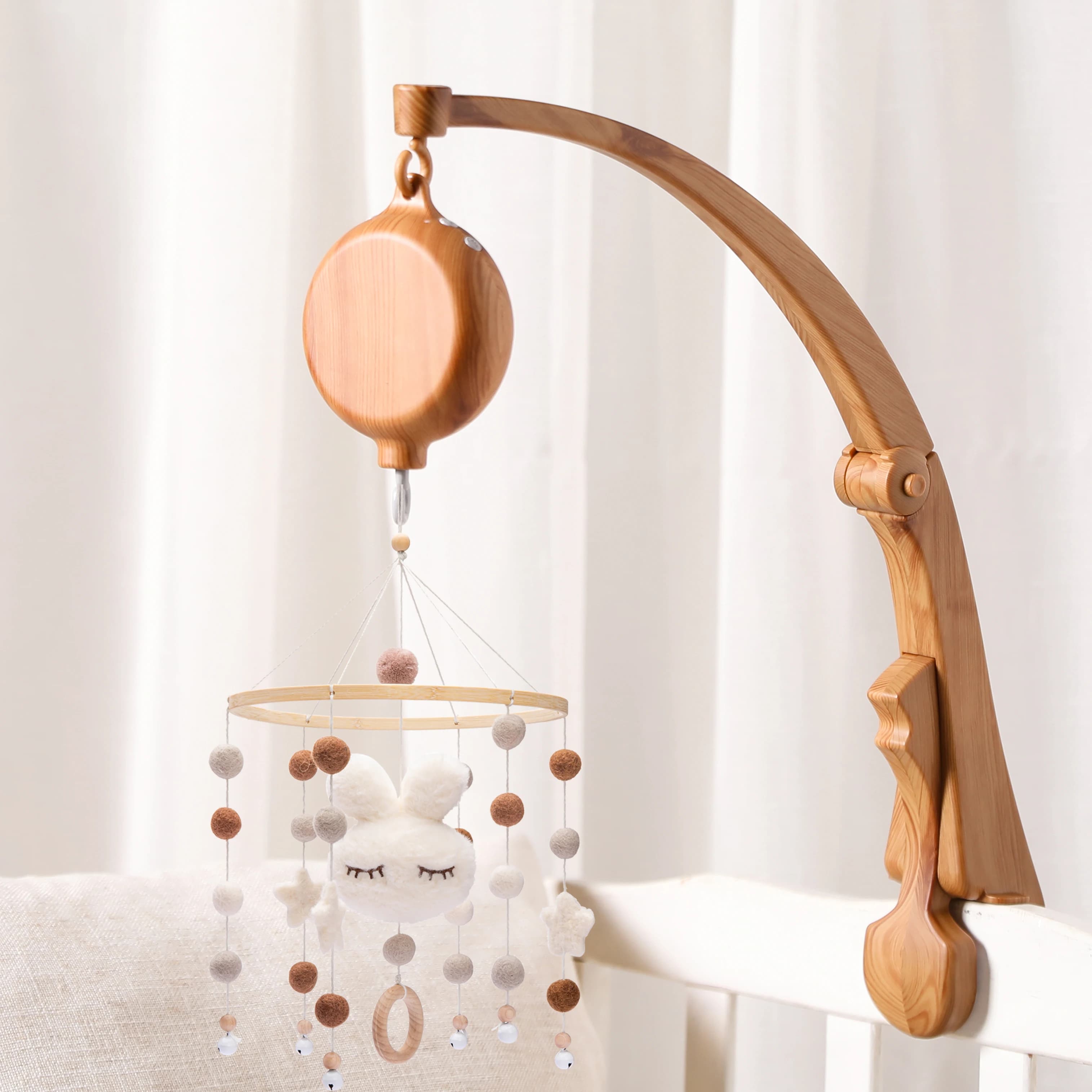 Fai da te culla letto campana supporto braccio giocattolo imitazione venatura del legno infantile decorazione del letto giocattoli rotante carillon dado vite braccio staffa